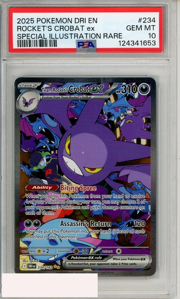 2025 POKEMON DRI EN-DESTINED RIVALS ROCKETS CROBAT EX #234 SIR PSA 10 GEM MT
