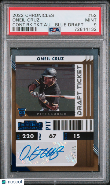 2022 Panini Chronicles Contenders Rookie Ticket Autographs Oneil Cruz #52 Cont. RK. TKT. Au Blue Draft PSA 9