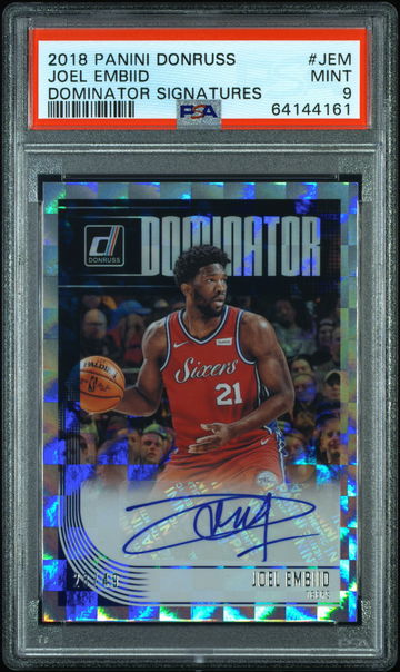 💎🧨 2018-19 PANINI DONRUSS DOMINATOR HOLO FOIL JOEL EMBIID AUTO /49 |PSA 9| 🚨