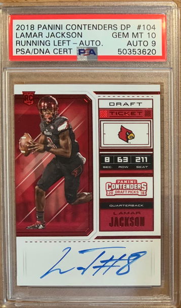 2018 Panini Contenders DP Lamar Jackson RC Auto PSA 10 Running Left Red Parallel SSP