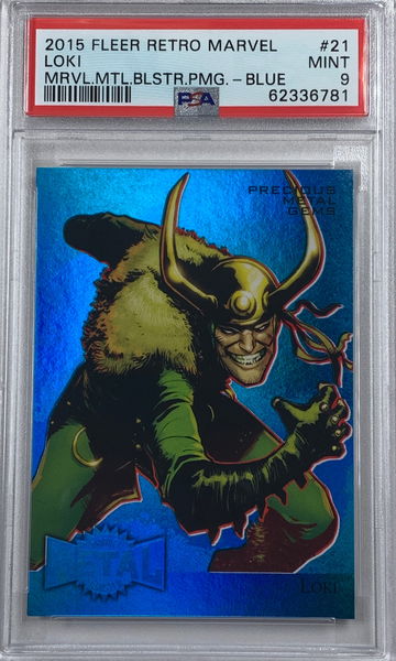2015 Fleer Ultra Retro LOKI Marvel Precious Metal Gems Blue /50 - PSA 9 - PMG