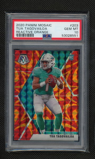 2020 Tua Tagolailoa Panini Mosaic Reactive Orange Rookie RC PSA 10 #203