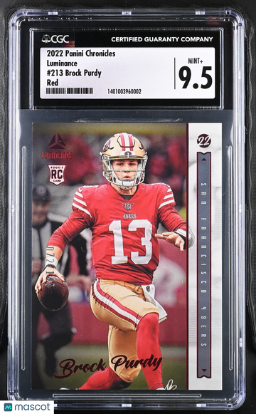 2022 Panini Chronicles Brock Purdy #213 Red Luminance CGC 9.5
