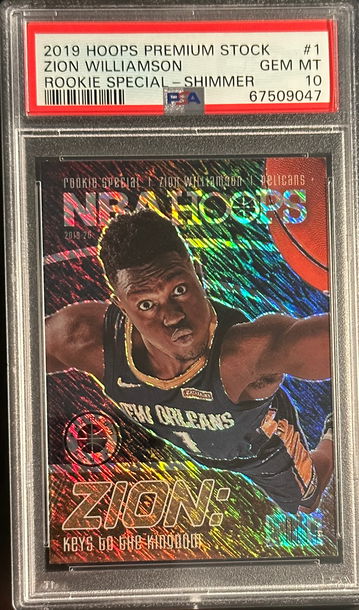2019 Panini NBA Hoops Premium Stock Zion Williamson Rookie Special Shimmer Prizm Tmall Exclusive RC PSA 10