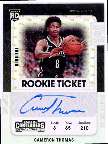 2021 Panini Contenders 127 Cameron Thomas Rookie Ticket 75th Rookie Brooklyn Nets Auto