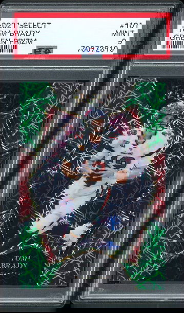 Tom Brady 2021 Panini Select #101 Premier Level Green Prizm /5 PSA 9 Buccaneers