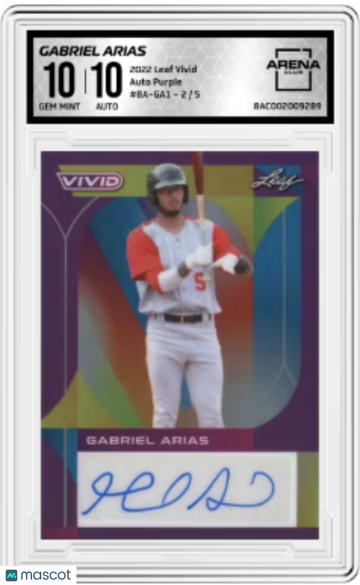 2022 Leaf Vivid Gabriel Arias #BA-GA1 Auto Purple /5 Arena Club 10 Auto 10