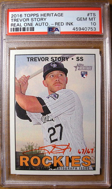 Trevor Story 2016 Topps Heritage Red Ink Auto /67 PSA 10