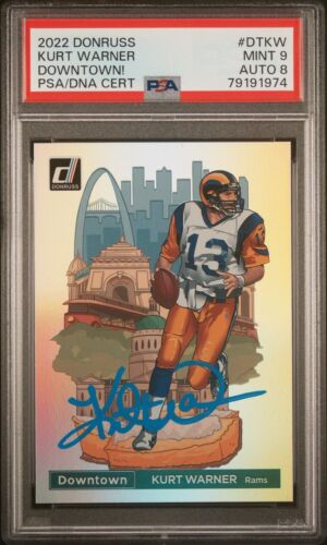 2022-23 Panini Donruss Kurt Warner Downtown Signed On Card Auto PSA 9 Autograph