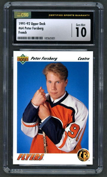 1991-92 Upper Deck French Peter Forsberg Rookie Rc CSG 10 Gem Mint