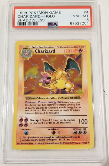 1999 Pokemon Shadowless Holo Charizard PSA 8
