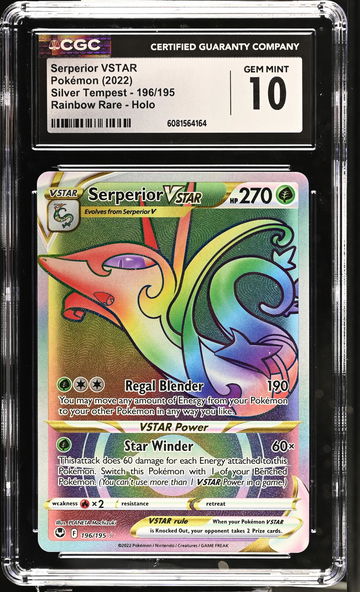 2022 Pokémon SWSH Silver Tempest Rainbow Rare Serperior #196/195 VSTAR CGC 10