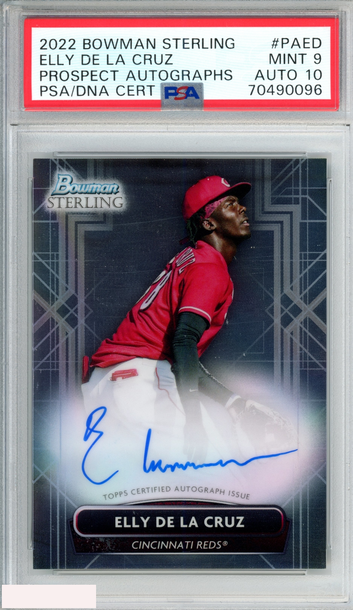 2022 BOWMAN STERLING PROSPECT AUTOGRAPHS ELLY DE LA CRUZ #PAED RC PSA 9 AUTO 10
