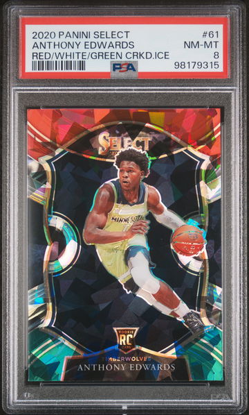 2020 Panini Select Red White Green Ice Prizm Anthony Edwards #61 PSA 8