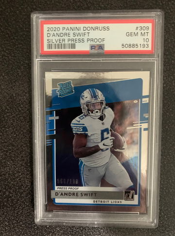 2020 Donruss D'andre Swift Silver Press Proof /100 PSA 10 gem mint 