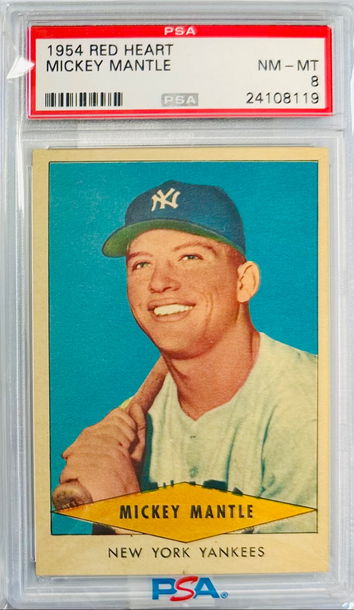 1954 Red Heart Mickey Mantle PSA 8