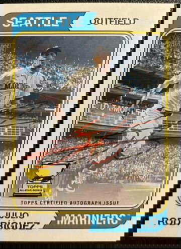 2023 Topps Heritage Red Ink Julio Rodriguez Autograph Rookie Cup /74 #ROA-JRZ