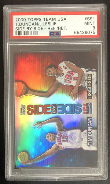 2000-01 Topps Team USA Tim Duncan Lisa Leslie Side by Side Refractor (Ref/Ref) PSA Mint 9 Pop 2 only 1 higher