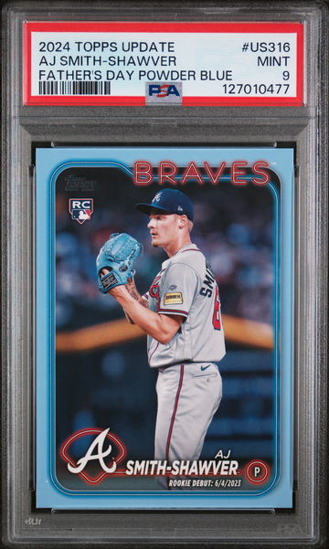 2024 Topps Update Father's Day Powder Blue Aj Smith-Shawver #US316 /50 PSA 9