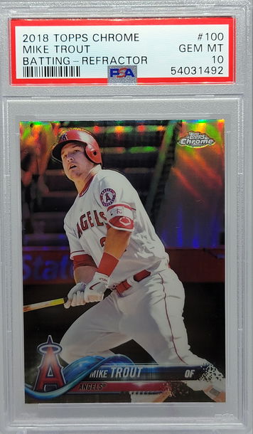2018 TOPPS CHROME #100 MIKE TROUT BATTING - REFRACTOR PSA 10