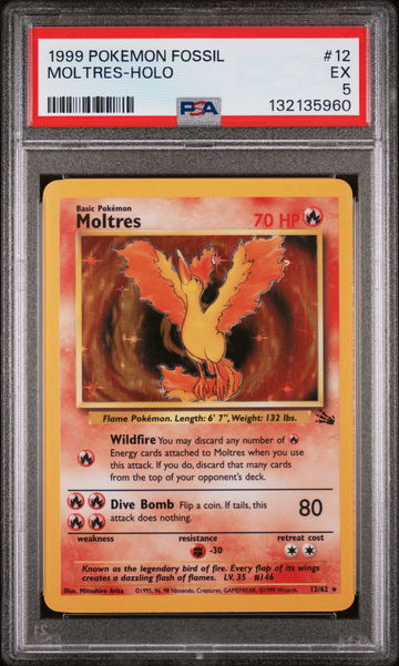 1999 Pokemon Fossil Holo Moltres #12 PSA 5