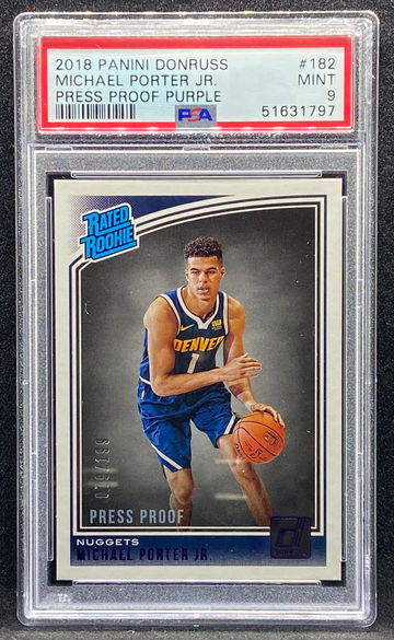 2018 Donruss /199 Michael Porter Jr. Press Proof Purple 182 Rookie – PSA 9 Mint