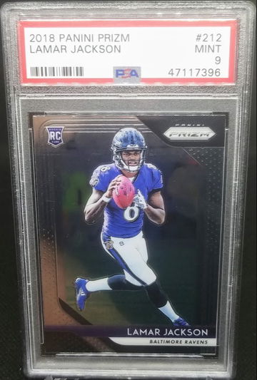 Lamar Jackson 2018 Panini Prizm RC Rookie Card # 212 Graded PSA 9 Mint