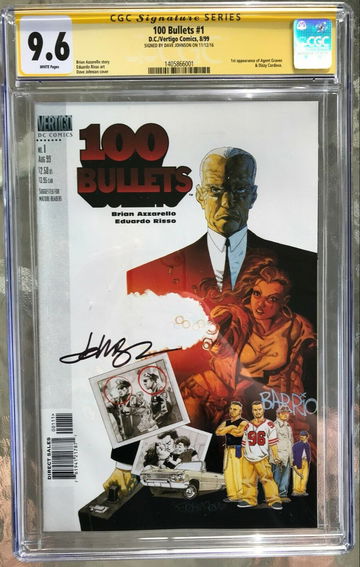 100 Bullets #1 (1999) CGC 9.6 -- White pages; Signed (SS) by Dave Johnson