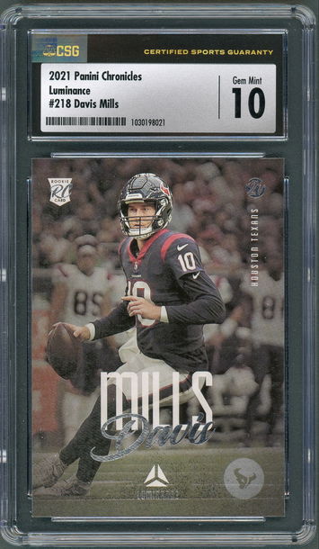 2021 Chronicles Luminance Davis Mills RC #218 CSG Gem Mint 10 - Houston Texans