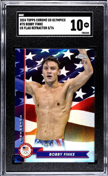 2024 Topps Chrome Us Olympics #75 Bobby Finke Us Flag Refractor /76 SGC 10