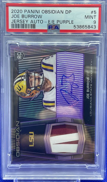 2020 Panini Obsidian Joe Burrow Electric Etch Purple Rookie Patch Auto RPA 3/10 PSA 9 Mint Pop 1