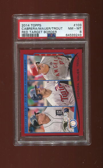2014 Topps #103 Trout/Cabrera/Mauer Red Target Border POP 4 PSA 8 NM-MT POP 3 ONLY 3 HIGHER