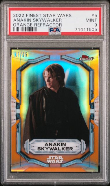 2022 Topps Finest Star Wars 5 Anakin Skywalker Orange Refractor PSA 9
