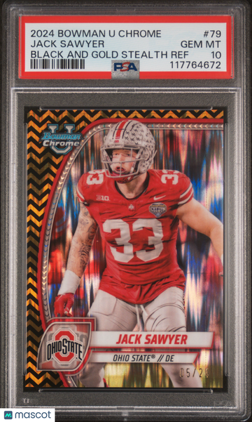 2024 Bowman University Chrome Jack Sawyer #79 Black And Gold Stealth Ref Rookie PSA 10