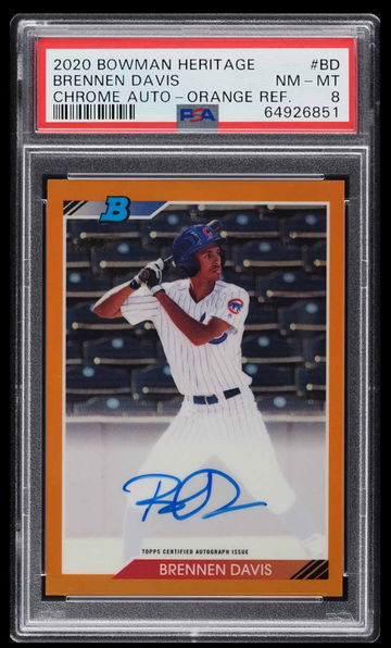 2020 Bowman Chrome Heritage Brennen Davis Auto Orange Refractor /25 PSA 8 Cubs