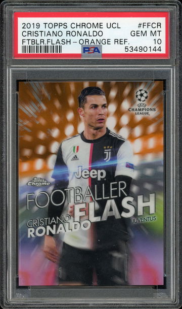 2019 Topps Chrome UCL Footballer Flash Orange Refractor Cristiano Ronaldo PSA 10