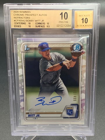 BGS Pristine 10 2020 Bobby Witt Jr. 1st Bowman Chrome Prospect Refractor Auto #483/499