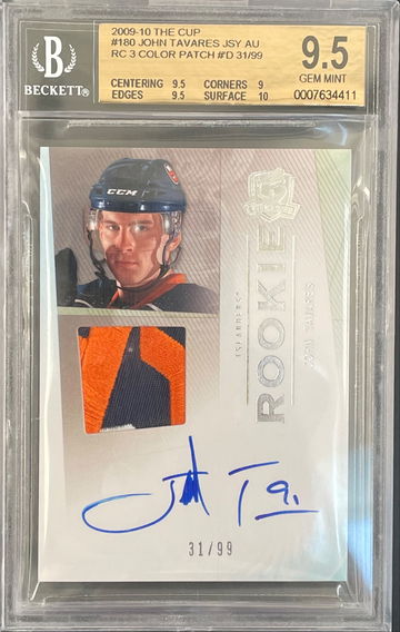 John Tavares 2009-10 UD The Cup #180 Auto Rookie Patch 3 Clr Logo /99 RC BGS 9.5 Gem Mint