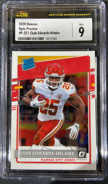 2020 Donruss Optic Preview Rate Rookie Clyde Edwards- Helaire CSG 9 MINT