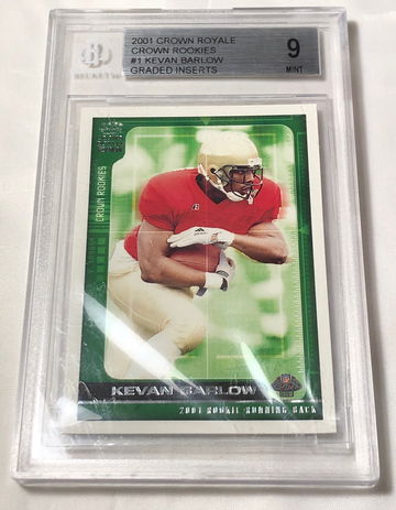 2001 CROWN ROYALE , #1 KEVAN BARLOW ( CROWN ROOKIES) GRADED INSERT MINT-9