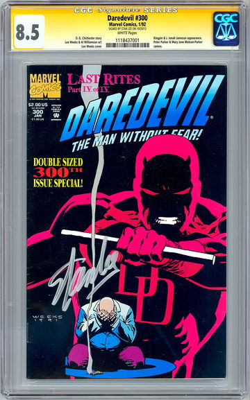 DAREDEVIL #300 CGC-SS 8.5 SIGNED BY DAREDEVIL CREATOR STAN LEE ANNIV ISSUE 1992