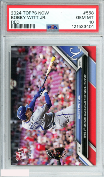2024 TOPPS NOW BOBBY WITT JR  #558 RED KC ROYALS PSA 10 GEM MT