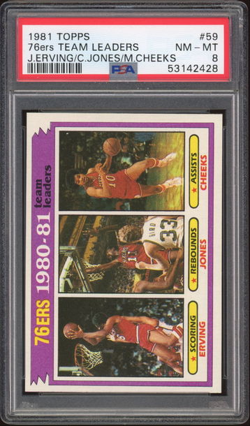 1981 Topps 76ers Team Leaders Julius Erving / C. Jones / Maurice Cheeks PSA 8