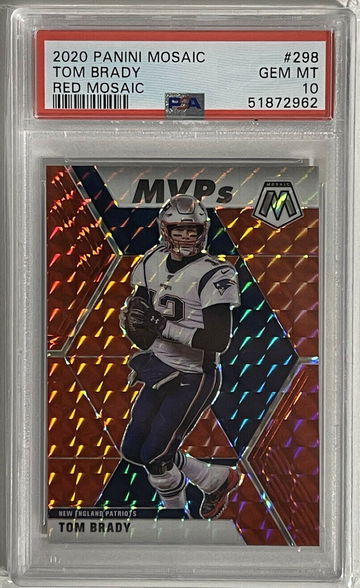 2020 Panini Mosaic Tom Brady PSA 10 Gem Mint Red Mosaic Prizm Parallel #298 MVPs