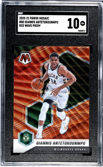 2020-21 Panini Mosaic #80 Giannis Antetokounmpo Red Wave Prizm SGC 10