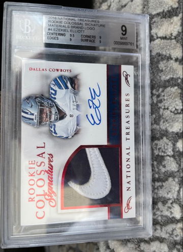 2016 Ezekiel Elliott National Treasures Colossal Nike Logo Rookie Patch Auto RPA RC BGS 9/10 #1/2