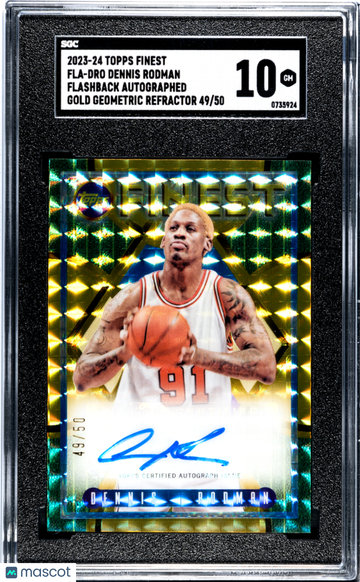2023 Topps Finest Dennis Rodman #FLA-DRO Flashback Autograph Gold Geometric Refractor SGC 10