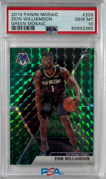 2019 Panini Mosaic Zion Williamson Green RC Rookie Card PSA 10 Gem Mint