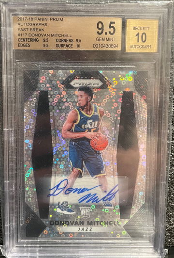 2017-18 NBA Prizm Donovan Mitchell Fast Break Disco Auto BGS 9.5/10 (True Gem Plus)