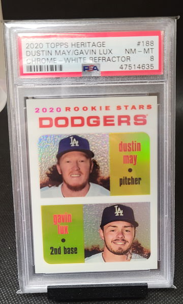2020 Topps Heritage Dustin May Gavin Lux white refractor psa 8